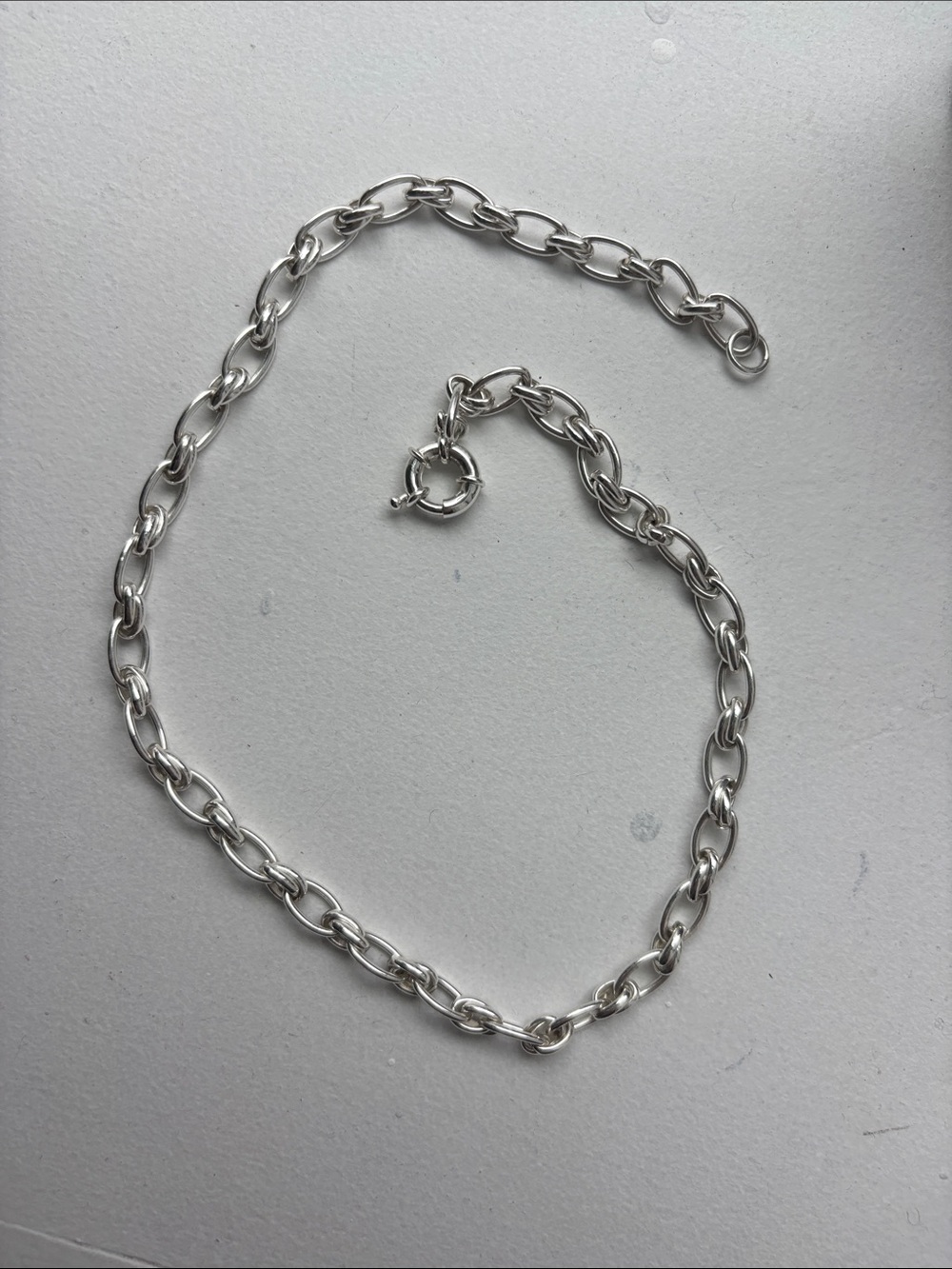 Classic Silver Plated Oval Link Necklace - Polished Silver